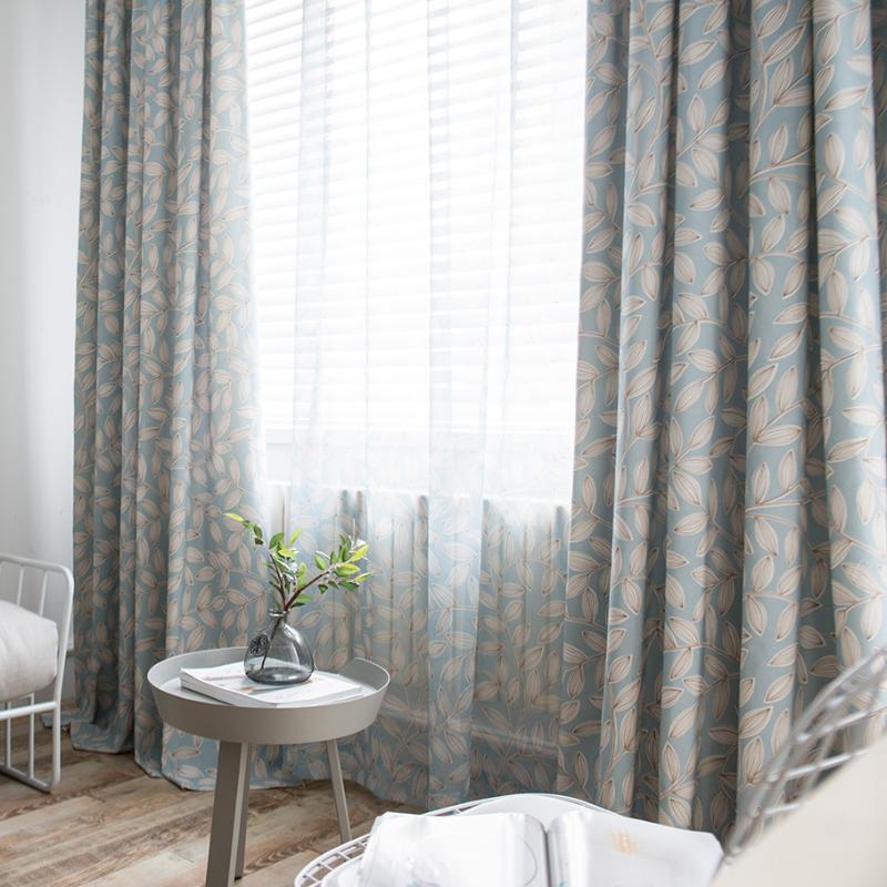 

Modern Curtains for Living Room Bedroom American Country Polyester Cotton Printed Fabric Curtains Finished Product Customization, Blue tulle