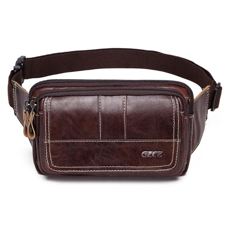 

Cow Leather Men Waist Bag Casual Small Fanny Pack Male Waist Pack for Cell Phone and s Travel Chest Bag, Brown