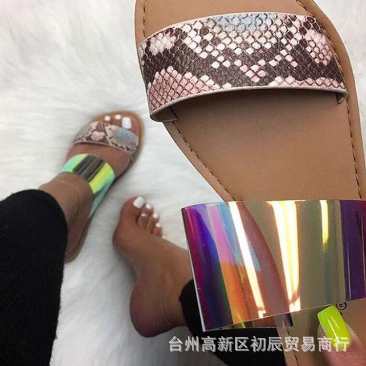 

Amazon large size sandal 2020 summer European and American fashion color matching flat bottomed anti slip flip flop1, See chart