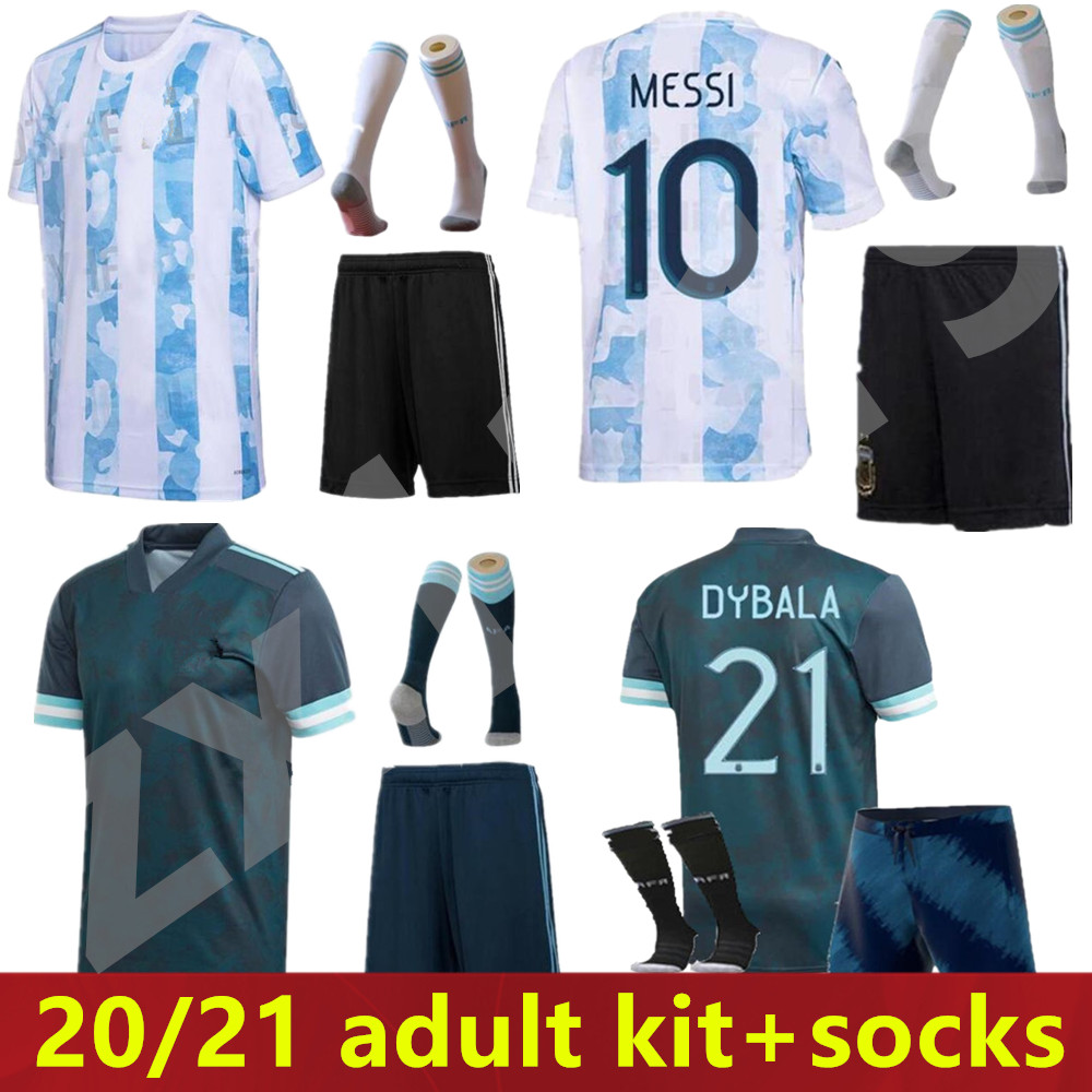 

2020 2021 Argentina home away soccer jersey Adult Kit+socks 20 21 AGUERO DI MARIA HIGUAIN MESSI DYBALA football shirts