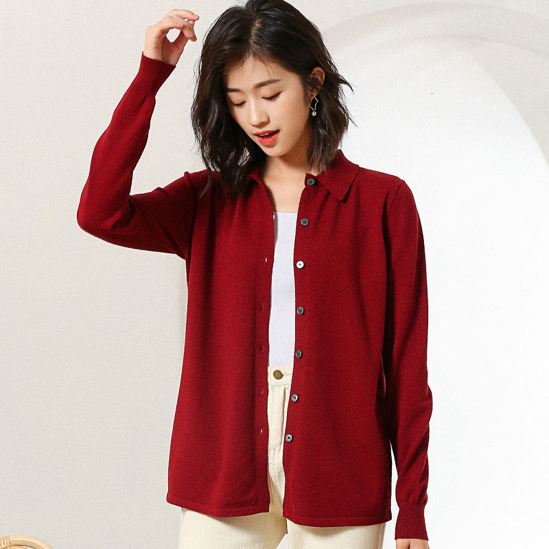 

2021 New Women's Long Sleeve Knitted Cashmere Cardigan Sweater Women Spring Knit Warm Cardigans Female Fashion Trendy Shirt Collar Tops X1bv, Grey