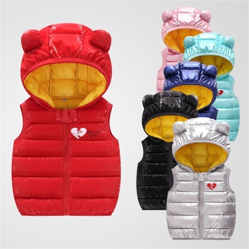 

New Winter Girls Fashion Hooded Vest Cartoon Boy Warm tcoat Casual Outerwear Jackets For Kids Thick Children's Clothing0-5Y 201106, Pink