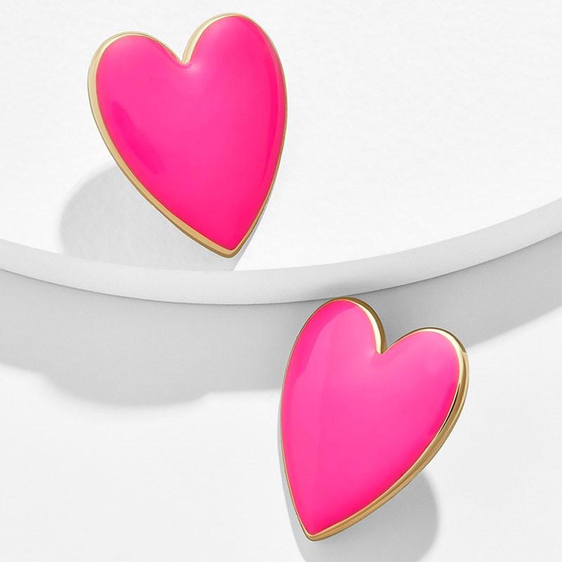 

New Ear Post Stud Earrings White Fuchsia Multicolor Heart Enamel Fashion Earring Jewelry For Women Girls 20mm x 19mm, 1 Pair