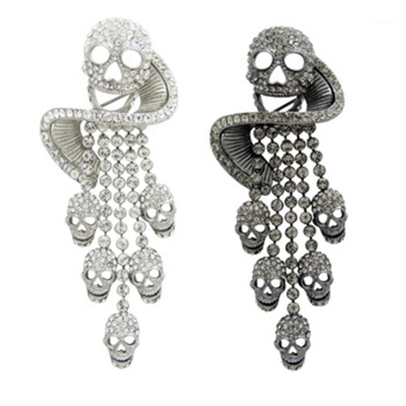 

Halloween Accessories crystal skull Brooches with 5 Chain skull Devil Lapel Pins Brooch jewelry1