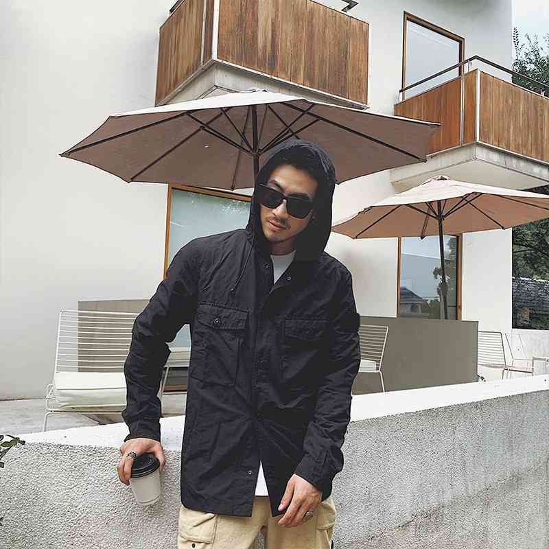 

Men's Jackets Hooded Autumn Casual fashion Multi Pocket top Famous brand in Europe and America loose coat Outdoor short windbreaker MGWP, Blue-1913-1