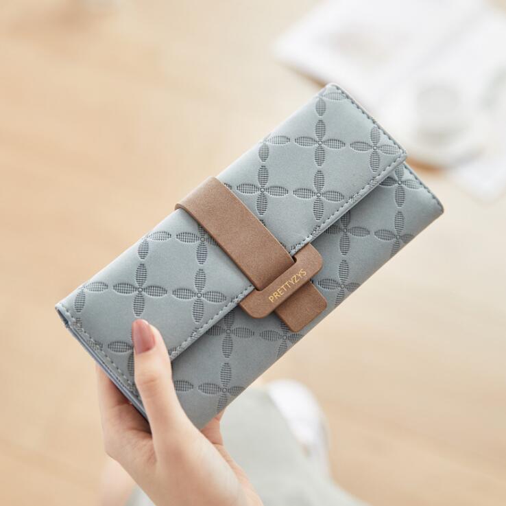 

women handbag sweet ladies plaid long wallet Preppy Style small fresh contrast stitching leather wallet fashion leather mobile phone bag, Grey2(boutique box)