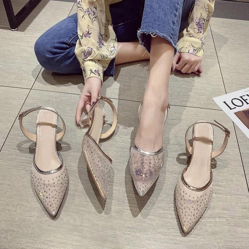 

Summer Women's Sandals Thin High Heels Ladies Sexy Mesh Shoes Pointed Toe Buckle Strap Woman Fashion Shoe Female Footwear 2021 #tN3U, Gold