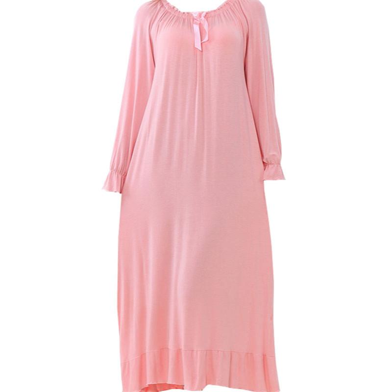 

sleepwear women's nightdress knee and ankle pure cotton long sleeve loose and large size rose Spring autumn 2021 woman Lady, 120 soft pink