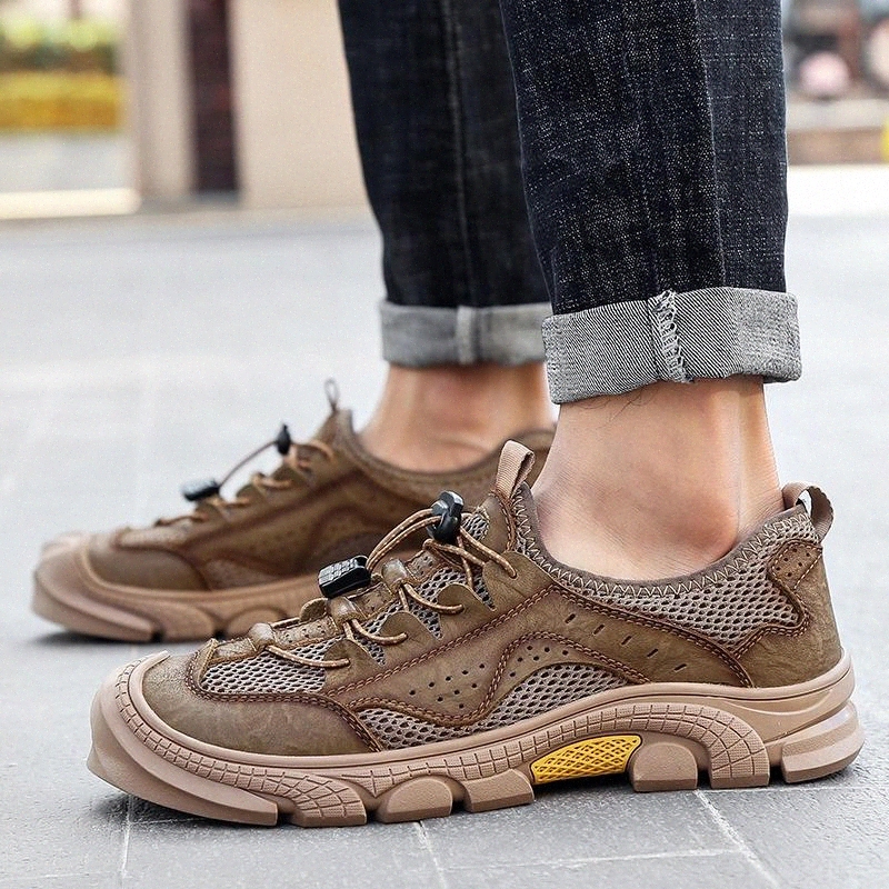 

Shoes Men Sneakers mesh + leather breathable Lightweight Zapatillas outdoor Man Casual Shoes men Footwear Zapatos Hombre #Pu3R