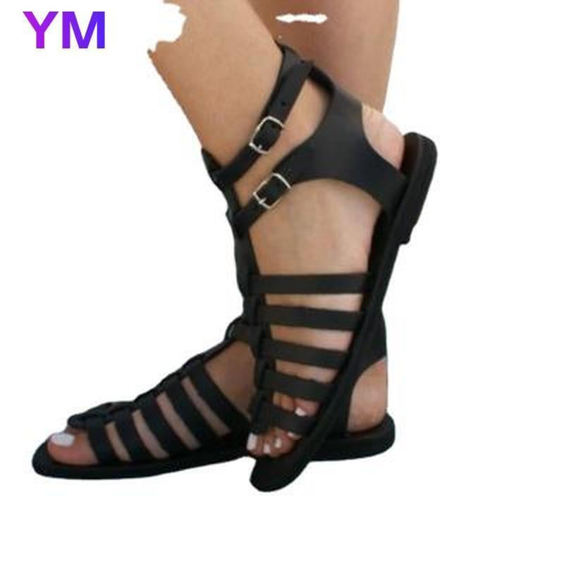 

2021 Hot Sale Sandals Women Low Heel Flats Heel Sandals Summer Casual Buckle Strap Peep Toe Fashion Solid Color, Black