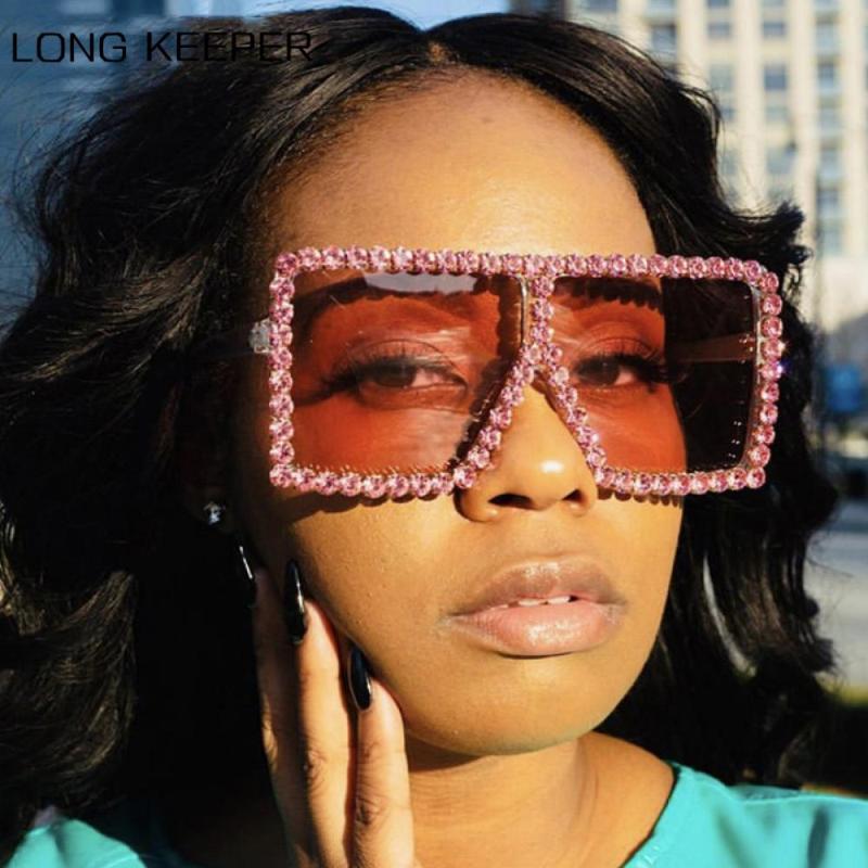 

LongKeeper Crystal Diamond Oversized Sunglasses For Women Big Frame Sun Glasses Lady Rhinestone Eyewear Shades