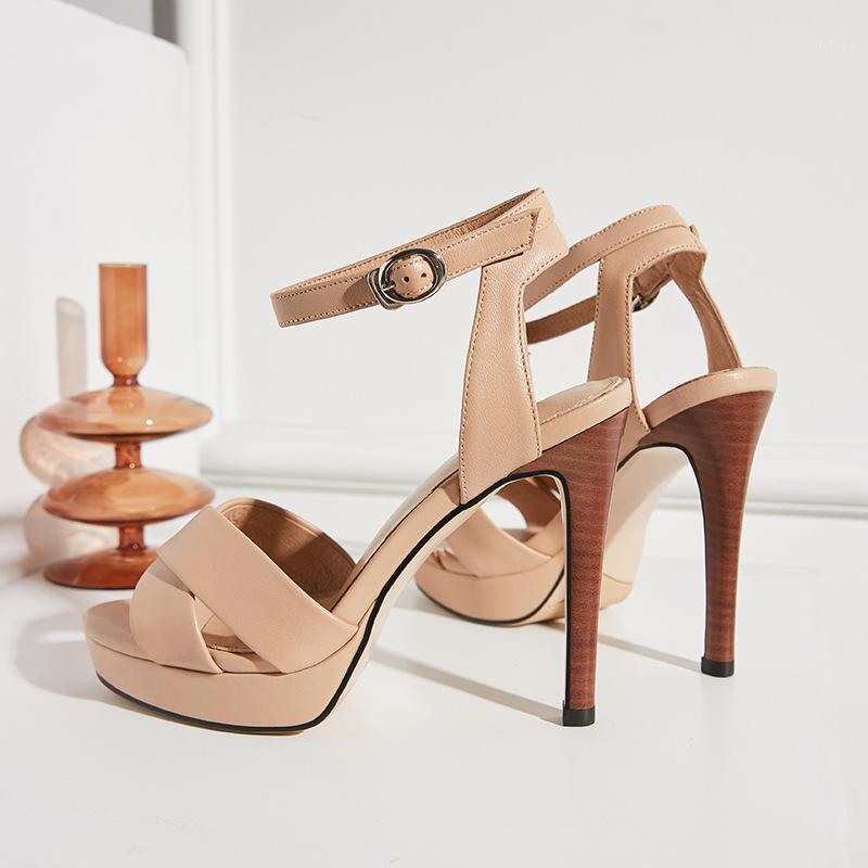 

Platform High Heel Sandals Ankle Buckle Open Toe Cut Out Summer Women Shoes High Heel Solid Manufacturer Sandals Dress Casual1, Beige