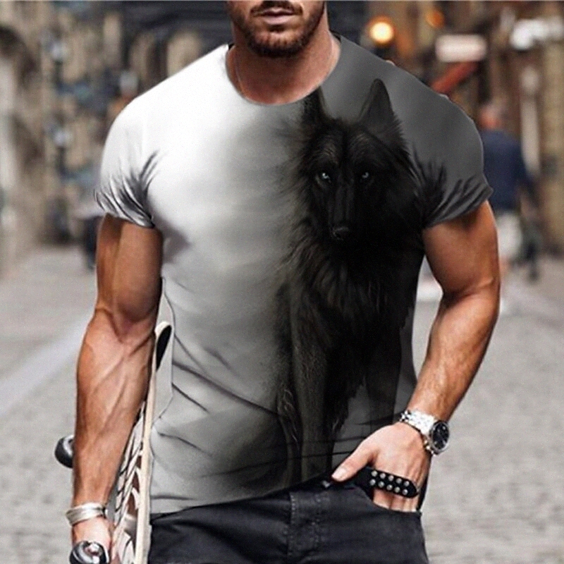 Men's Unisex T shirt 3D Print Graphic Prints Wolf Crew Neck Daily Holiday Print Short Sleeve Tops Casual Designer Big and Tall Gray r4bs#