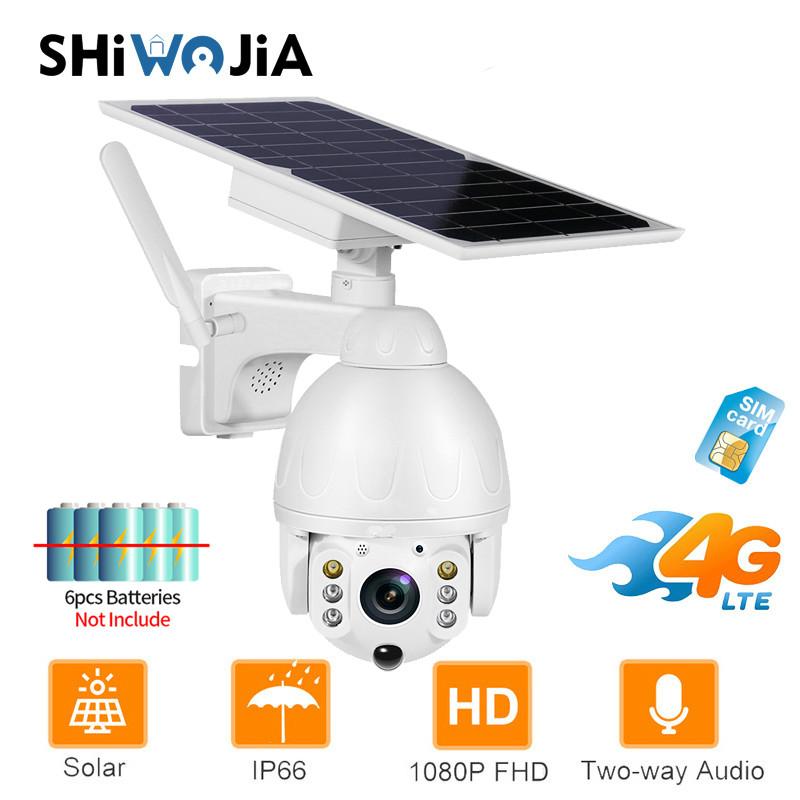 

SHIWOJIA 4G Outdoor Camera SIM Card Solar Cameras PTZ Dome Wireless Battery 1080P 3.6mm CMOS Security Video Surveillance Cam