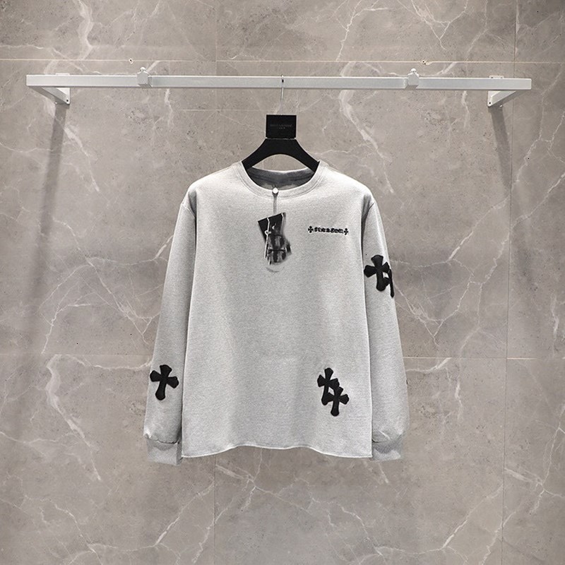 

Crochin New Leather Cross Embroidered Letter Two Color Crew Neck Sweater Black Grey Mesh Red Loose Hu1j