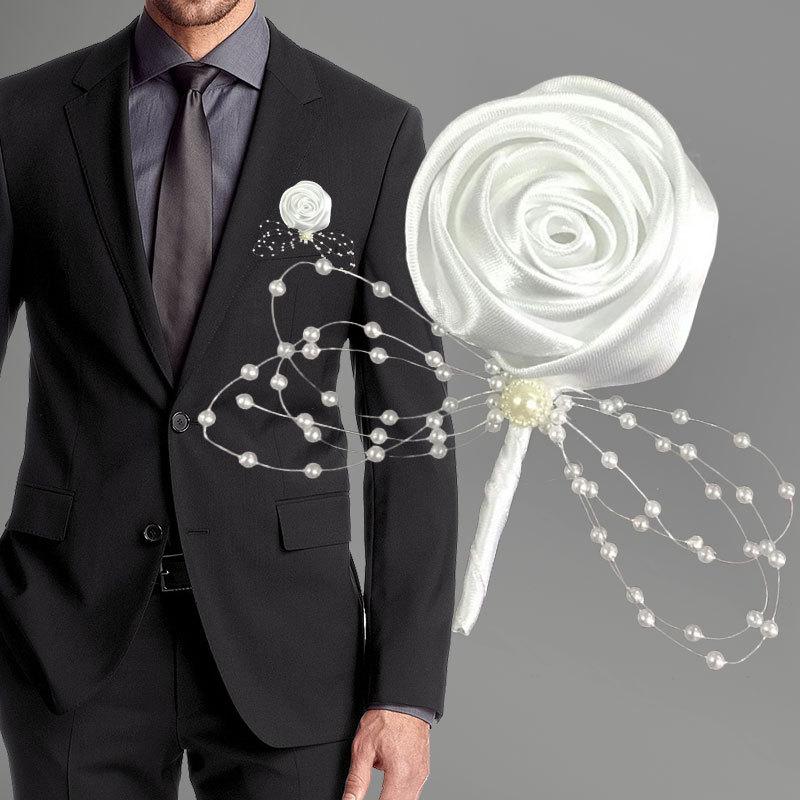 

5Pieces/Bag Wedding Groom Groomsman Boutonniere Party Prom Man Suit Corsage Handmade Rose Buttonhole Brooch Flower Accessories, Red
