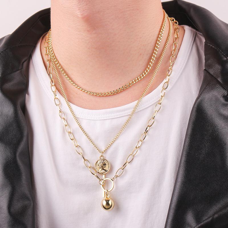

2020 New Round OT Cuff Multilayer Hip-hop necklace Personality Fashion Long Chain Unisex Street Hip Hop Geometric Jewelry Gifts