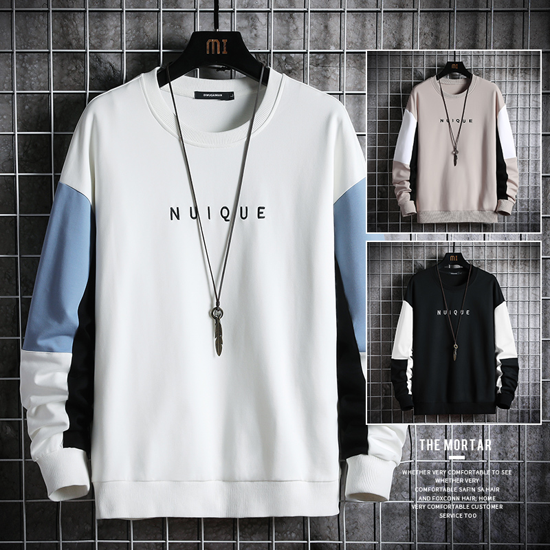 

Autumn Winter Sweatshirt Men Long Sleeve Hoodies Mens 2020 New Fashion Patchwork Sweatshirt Casual O-Neck Streetwear, Cjw269white
