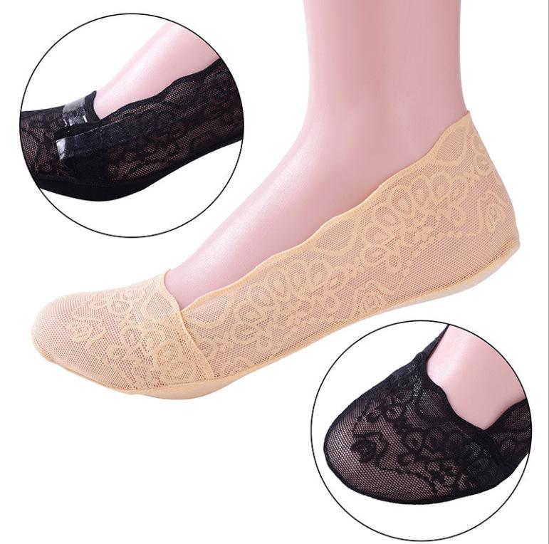 

3 pairs Summer invisible ankle socks slippers silicone anti-skid lace traceless anti-falling womens, Black