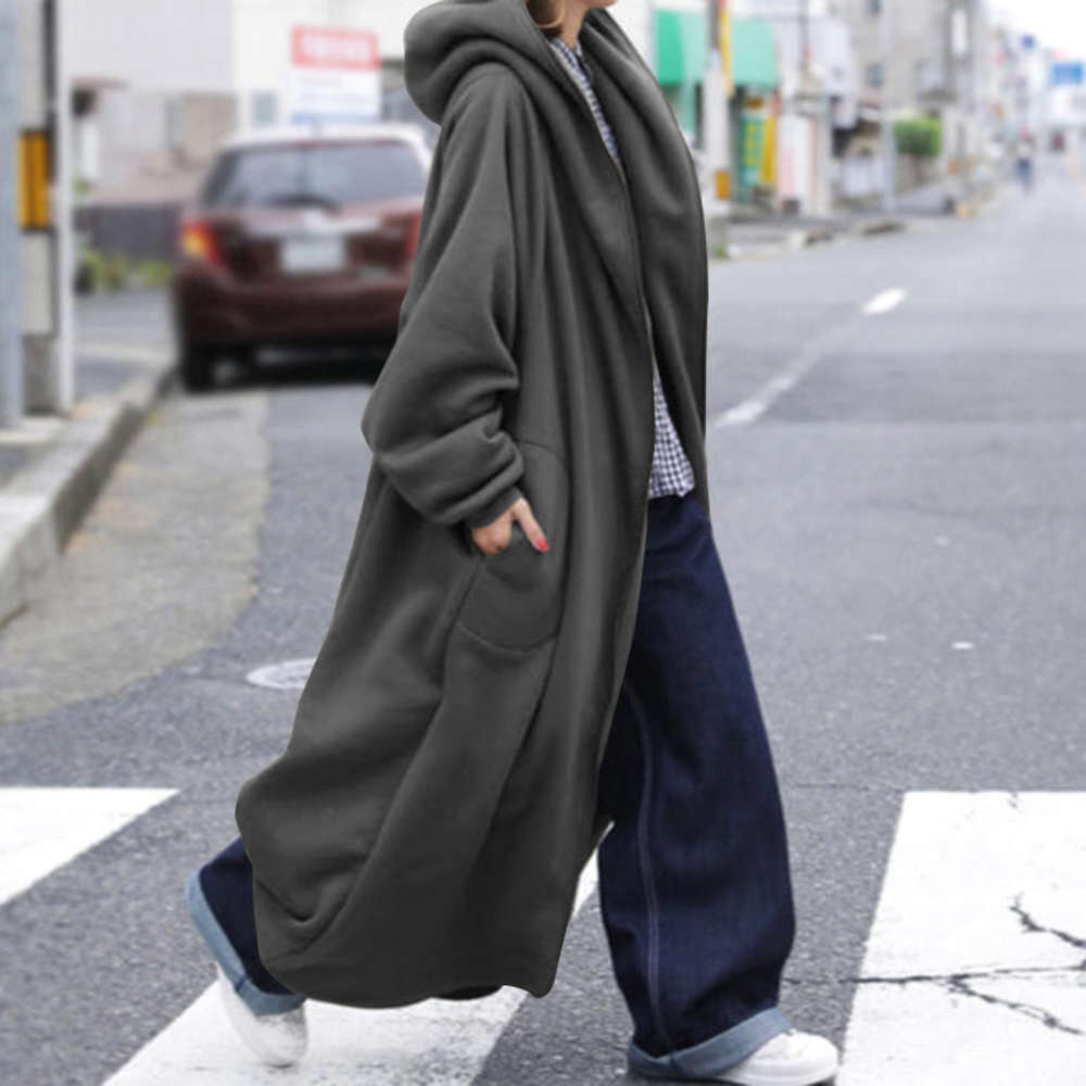 

Winter Sleeve Sweatshirt Coat Plus Size ZANZEA Women Hooded Outwear Autumn Hoodies Fleece Long Jackets Loose Overcoats 7