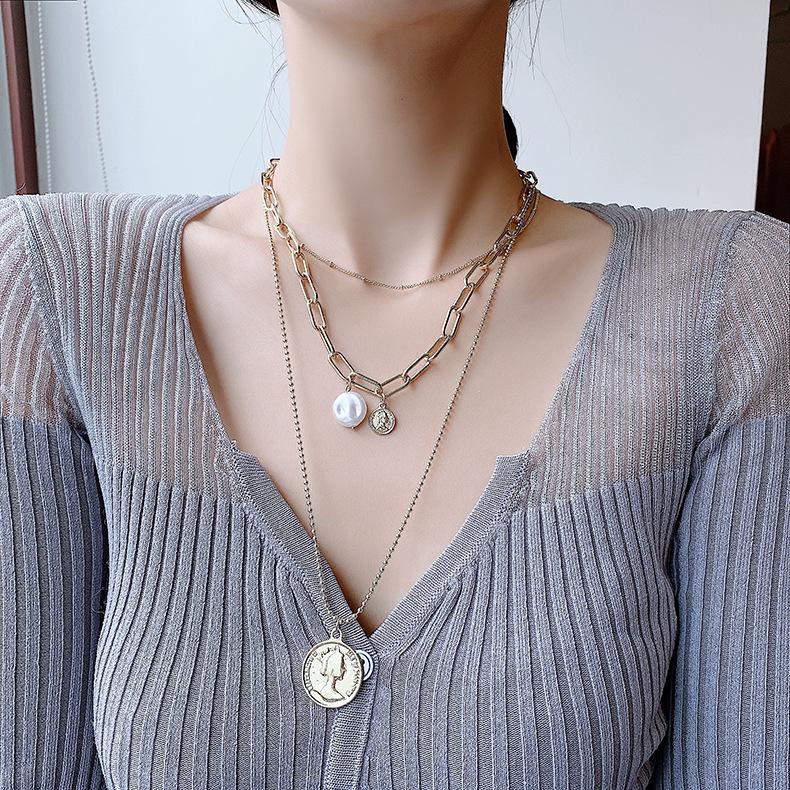 

XiaoboACC Korean Fashion Baroque Cold Wind Clavicle Chain Pearl Necklace
