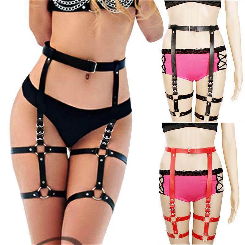 

Belts European And American Style Rock PU Leather Belt Leg Loops In One Wild Street Shooting Nightclub Belly Straps, White