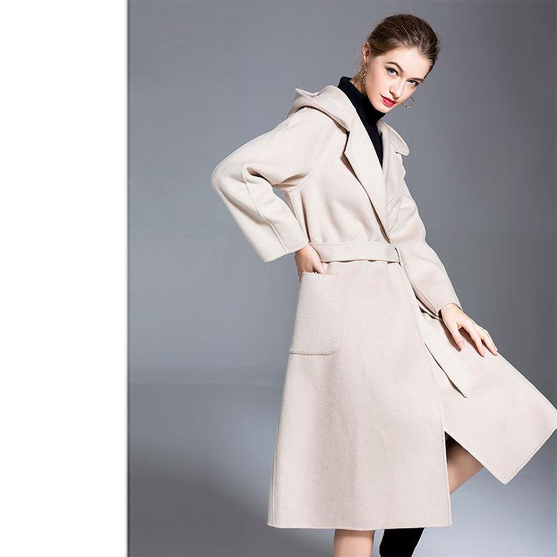 

HighQuality Autumn Cashmere Coat Alpaca Warm Winter Long Coat Women Wool Office Lady Slim Female Overcoat Oversize Plussize, Beige