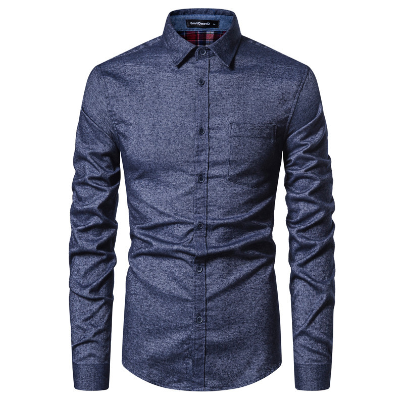 

2021 New Spring Cotton Mens Social Business Casual Solid Color Shirt Men Slim Fit Patchwork Men's Shirts Tcaj, Blue
