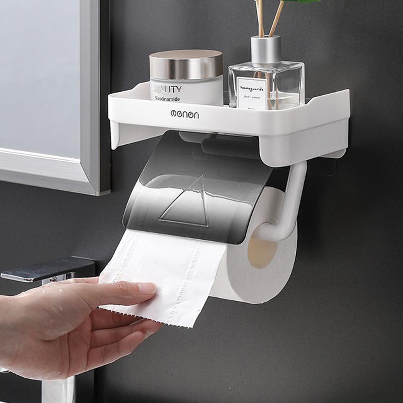 

Wall Mount Toilet Paper Holder Self Adhesive Tissue Paper Roll Holder Storage Shelf Bathroom Accessories Kitchen Roll
