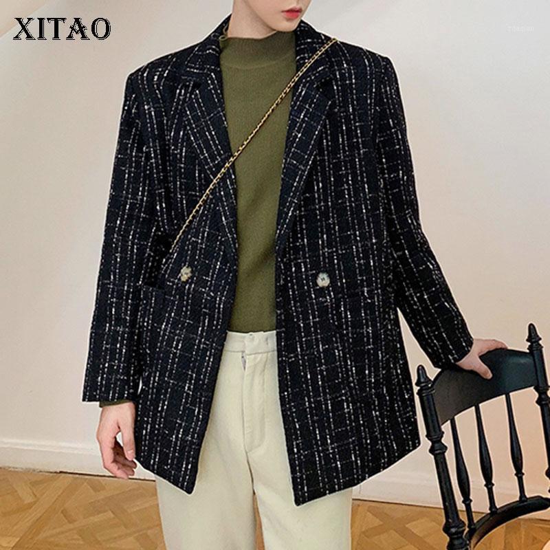 

XITAO Fashion New Plaid Women Blazer Loose Casual Coat Winter Trendy Notched Collar Simplicity Temperament All-match ZY31981, Creamy-white zy3198