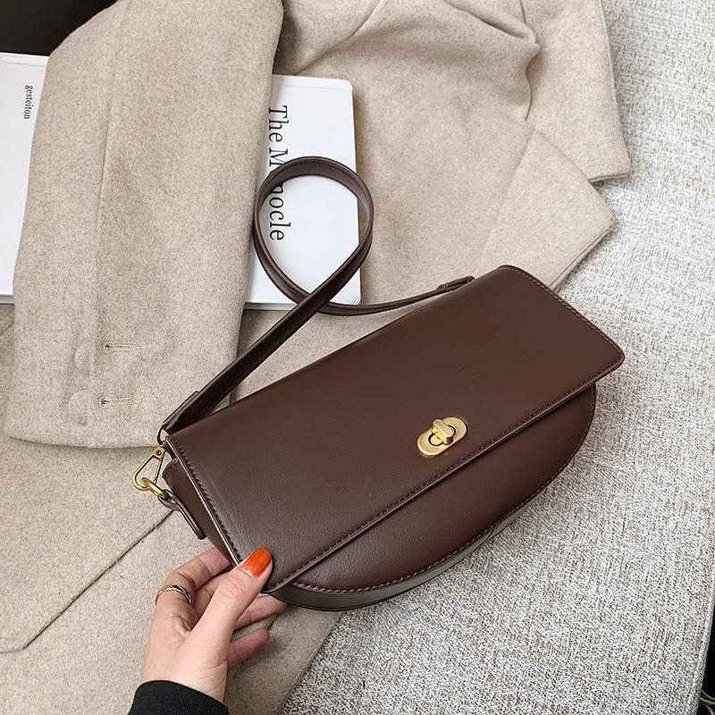 

2021 Autumn and Winter New Trendy Fashion Ladies All-match Messenger Bag High Quality Retro One Shoulder PU Armpit Bag Female, Black