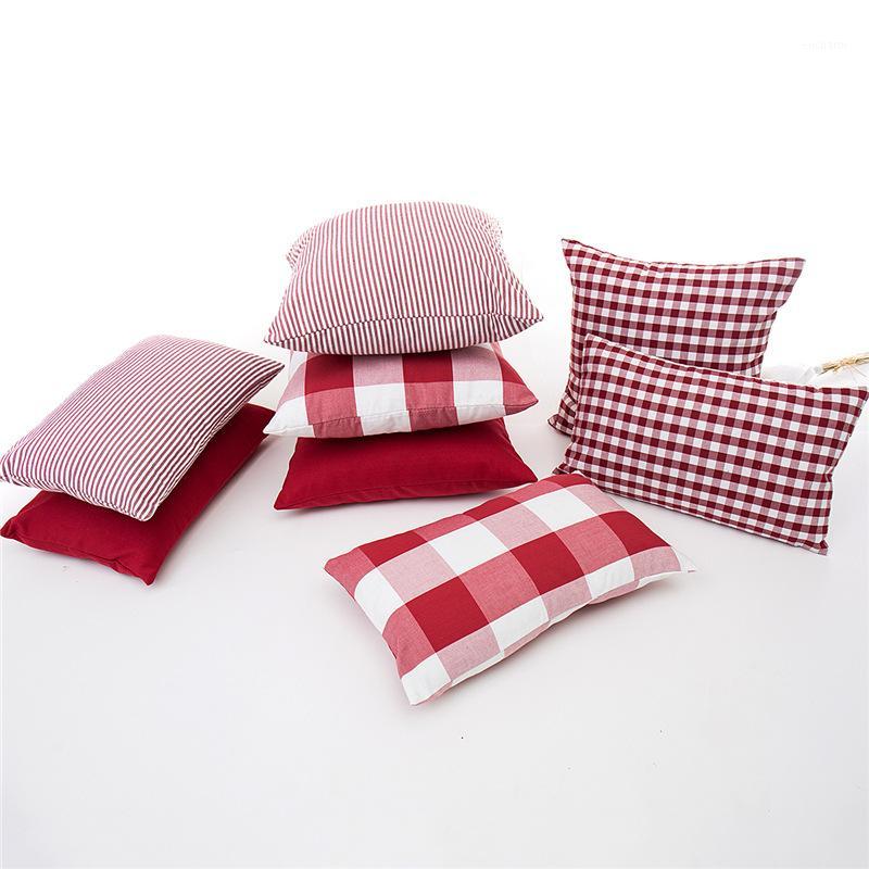 

45x45/50x30cm Red white plaid pinstripe plain cushion cover sofa checked pillowcase waist pillow case for backrest home decor1