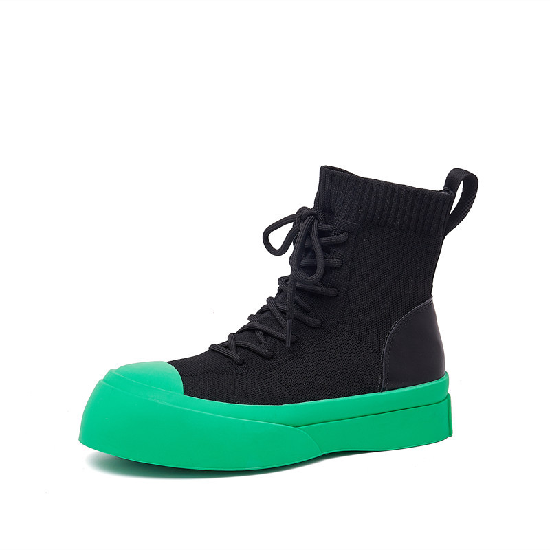 

Spring Autumn Breathable Women Elastic Boots High Top Chunky Platform Sneakers for Women Casual Shoes Female Martin Boots, Black