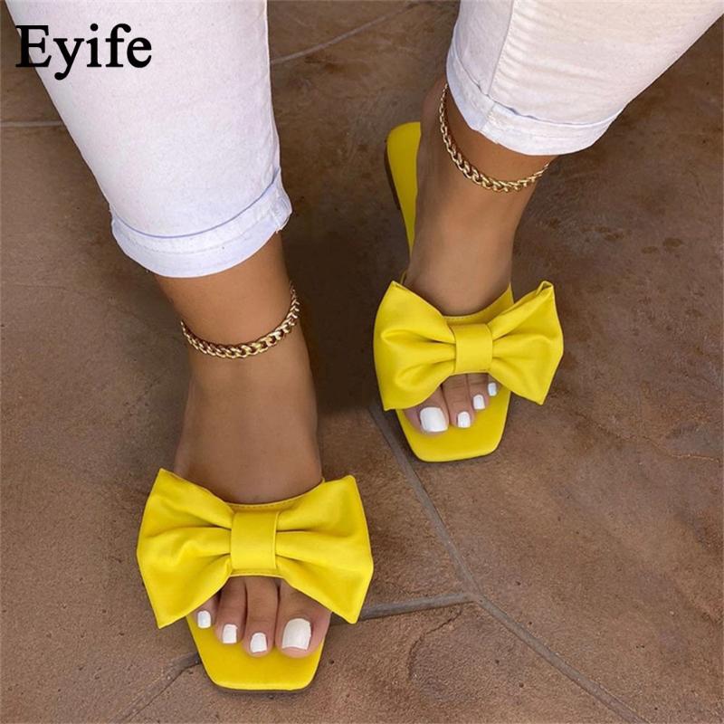 

Women Bowknot Sandals 2021 Summer New Slip On Soft Bottom Ladies Beach Shoes Larged-Size 35-43 Flat Female Casual Slippers, Blue