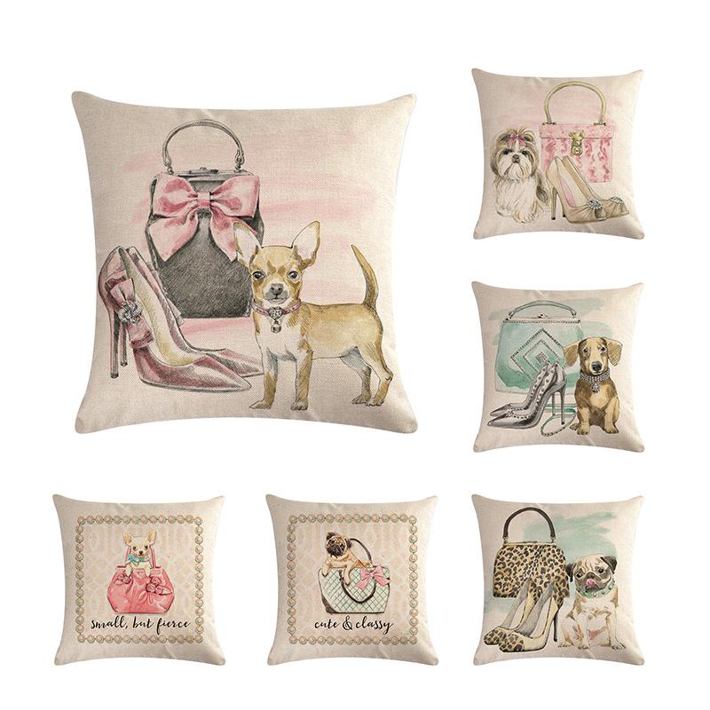 

Cosmetic Bag Dogs Print Decorative Pillow Case Vintage Cotton Linen Home Decor Square for New Year Christmas