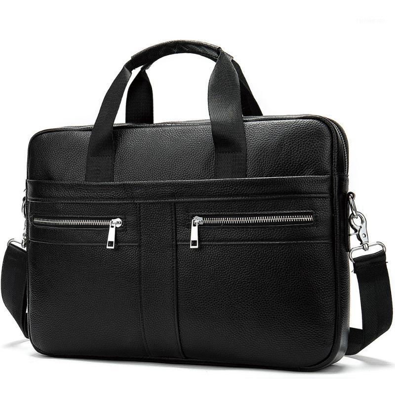 

Zipper Genuine Leather Briefcase Bag Leather Bag Men Office Bags For Laptop Men Maletines Hombre Cuero1, Black
