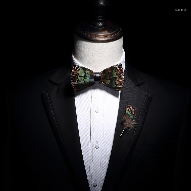 

Neck Ties Fashion Male MEN'S Natural Feather Classic Business Wedding Groom Groomsmen Men And Women Bow Tie SET1