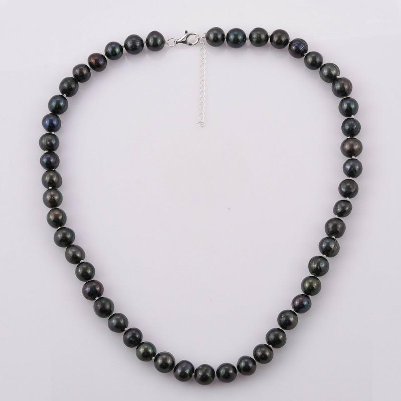 

New 9-10mm natural Black FRESHWATER Cultured PEARL Necklace 18"1