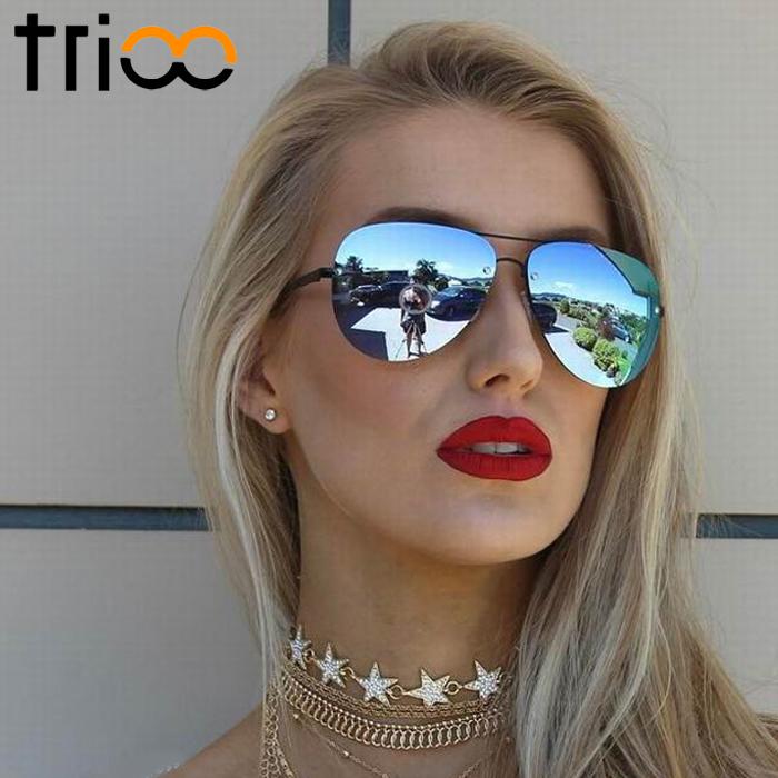 

TRIOO Flat Lens Oculos Women Designer Sunglasses Pink Mirror Sun Glasses For Women Pilot Classic Designer Shades