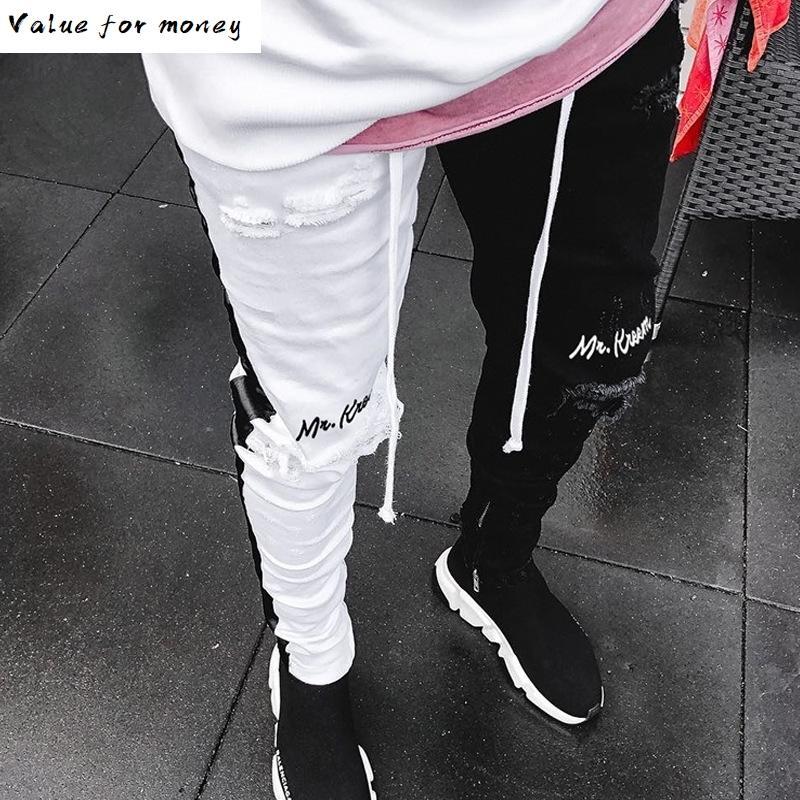 

Slim jeans Men's Fashion pants streetwear ripped Pencil Pants Zipper Skinny Jeans For Spring summer new New product, Black light purple