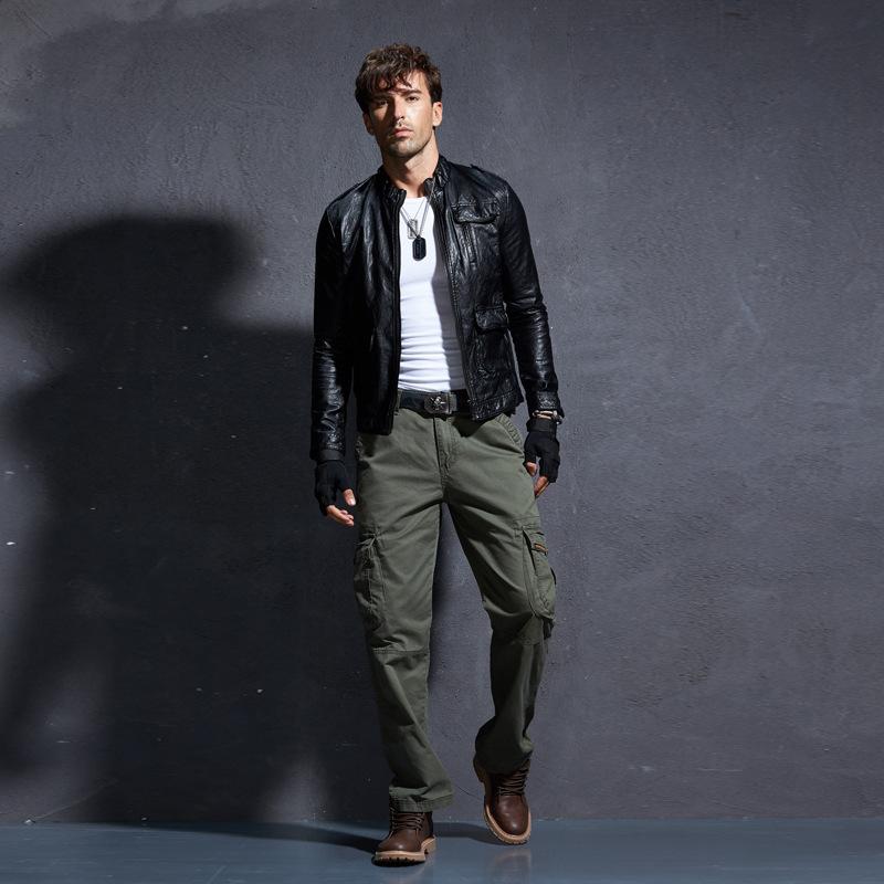

Four seasons outdoor casual men's pants pure cotton slacks Multi Pocket overalls pants men's one piece on of men, Army green 3825