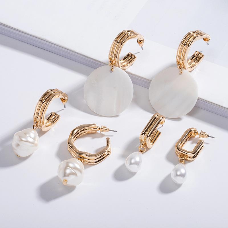 

2020 Korean fashion Imitation Pearls Dangle Earrings For Women Brincos Geometric Drop Earring Heart Wedding Party jewelry