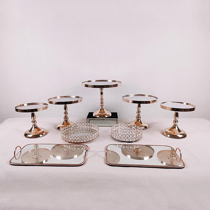 

Other Bakeware 9pcs /lot Crystal Metal Cupcake Decorations Dessert Pedestal Party Display With 2 Tiers Cake Tray