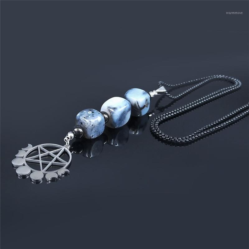 

Witchcraft Pentagram Moon Natural Stone Stainless Steel Necklace Women Black Color Statement Necklace Jewelry collar NS2041
