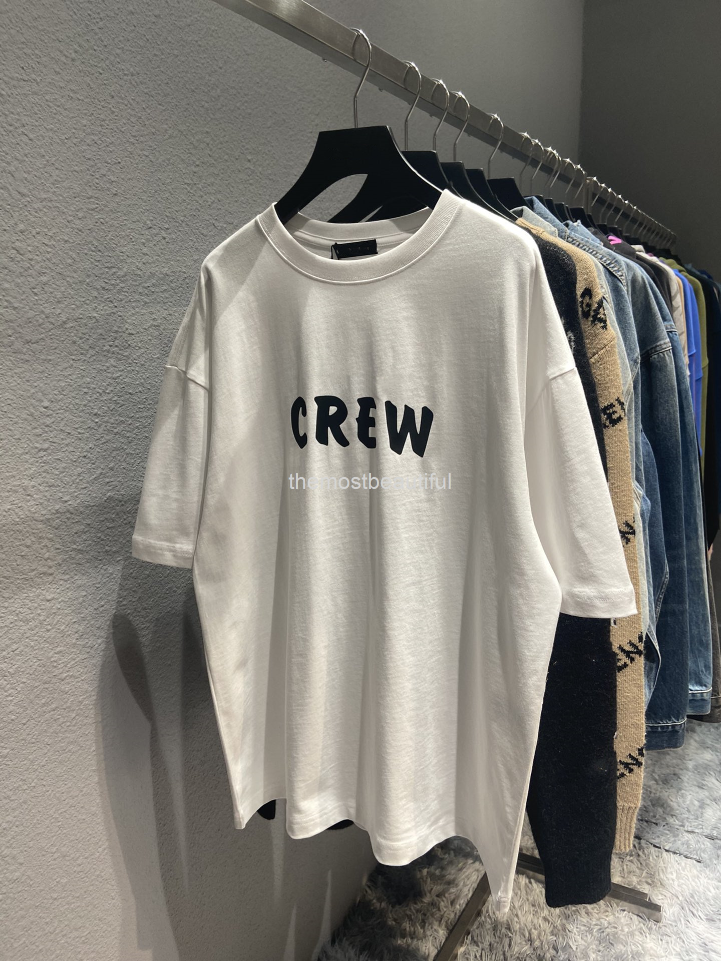 

Women's T-Shirt Spring and summer high version b crew lettered print Pullover round neck loose casual men's women's same T-shirt short sleeve, 2# packing bag