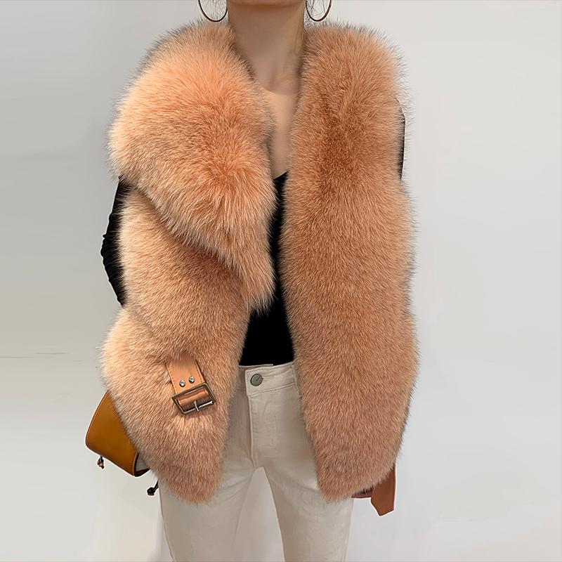 

2020 New Real Natrual Fur Vest Women Winter Thick Fur Waistcoat Fashion Genuine Motorcycle Leather Gilet, Khaki