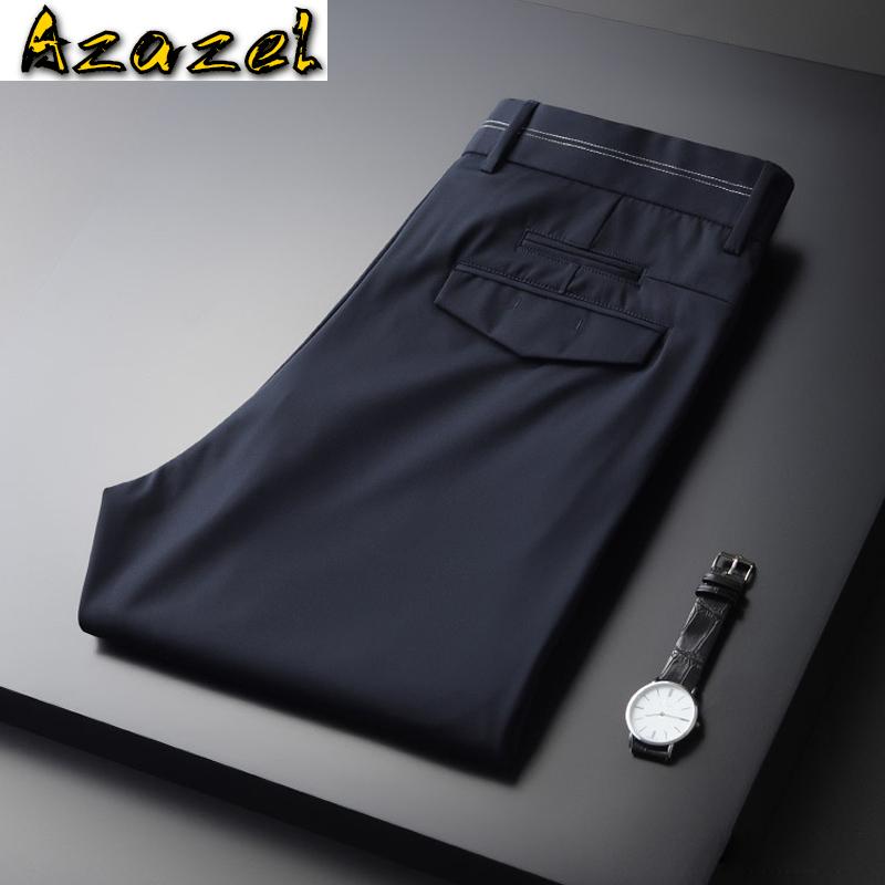 

Azazel Silky Mens Pants Luxury Solid Color Thin Ventilate Casual Male Pants Fashion Slim Fit Navy Young Man Trousers Man, Navy hkz20093