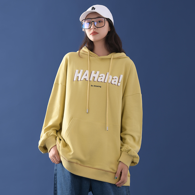 

2021 Autumn Letter Fashion Released Sport Jumpers New Female Oversized Hooded Tops Hoodies AGZY, White