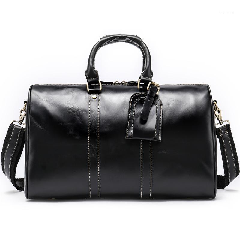 

2020 New Arrival Men Genuine Leather Travel Bag Retro Shoulder Bag Portable Large Capacity Luggage Duffle Men's Travel1, Black