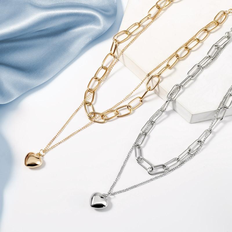 

Pendant Necklaces Vintage Chain Choker Necklace For Women Fashion Heart Punk Metal Multilayer Gold 2022 Trend Female Jewelry, Silver